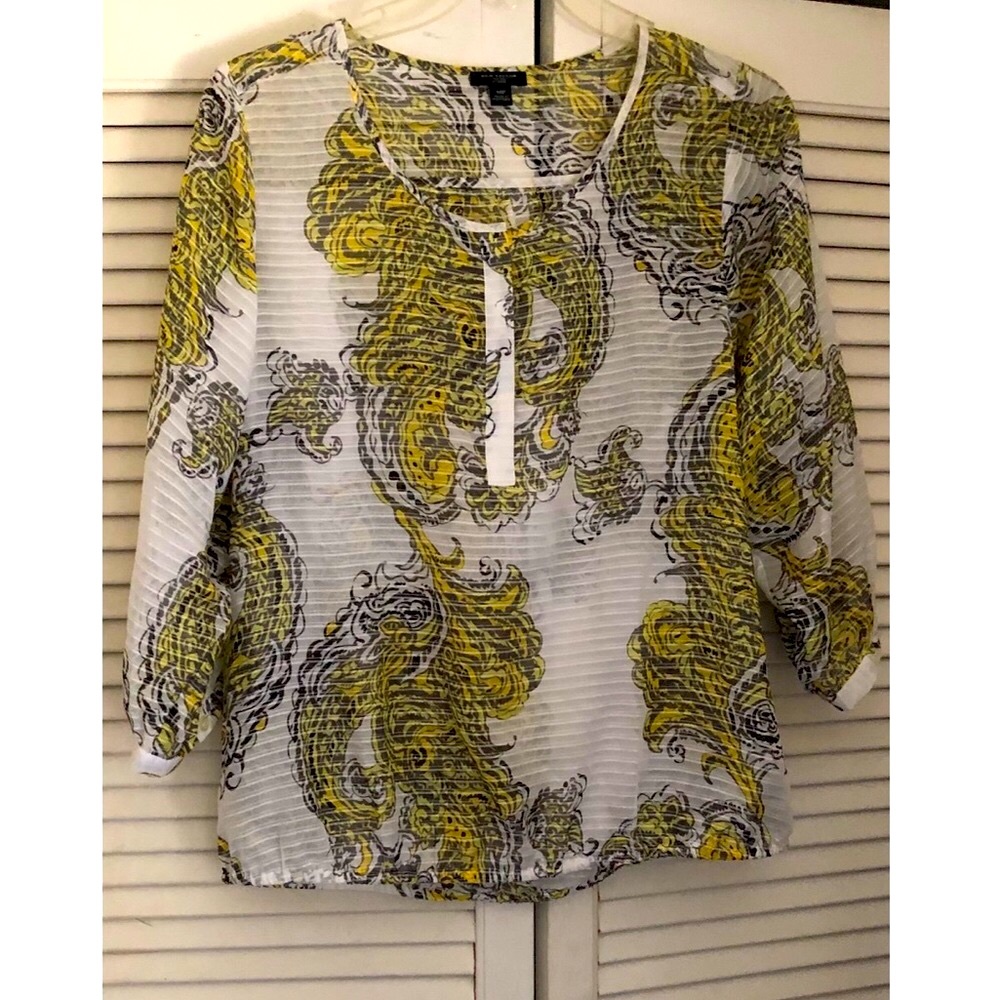 Ann Taylor Floral Sheer Scoop Neck Floral Paisley Blouson Top NWOT Medium Petite